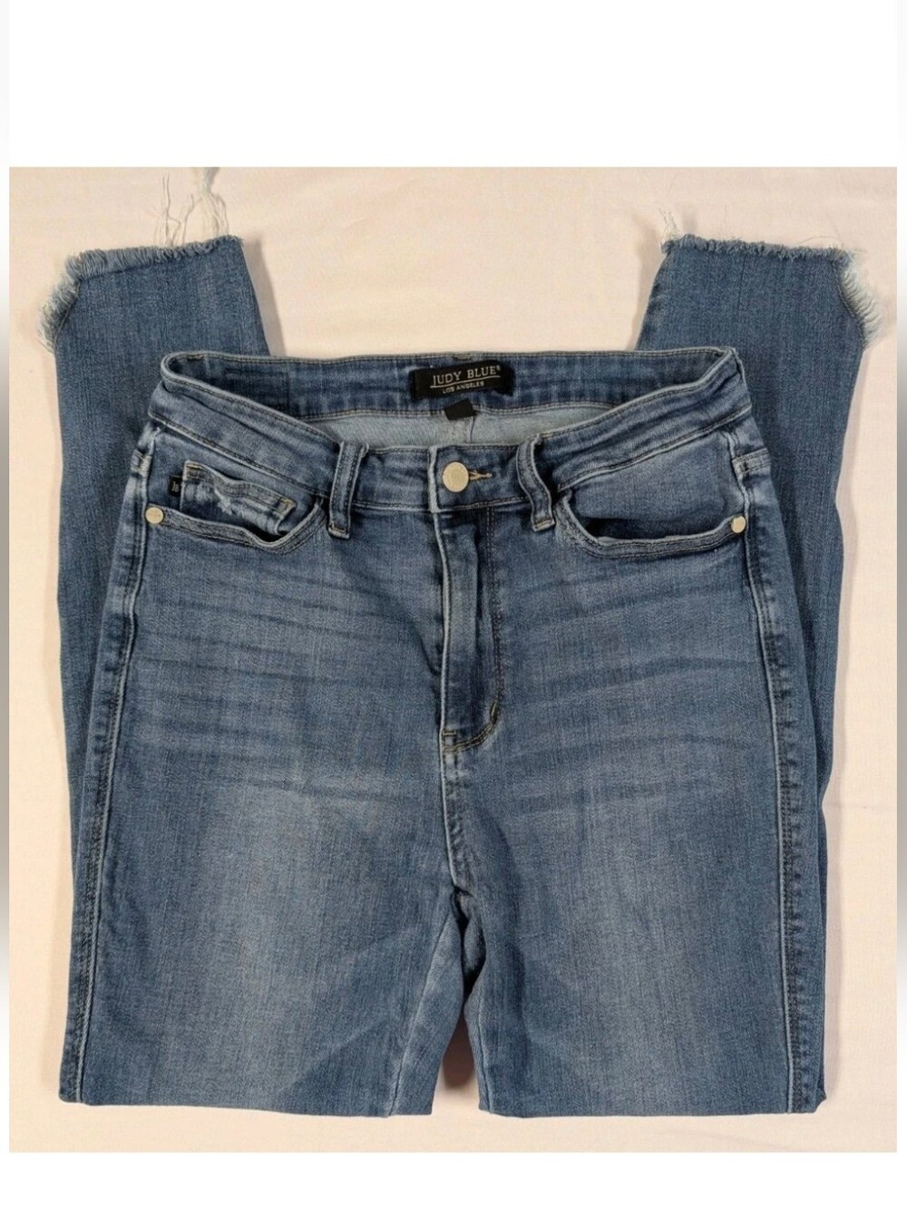 Judy Blue Jeans Womens 9/29 JB88459 Distressed Pocket Raw Step Hem Medium Wash